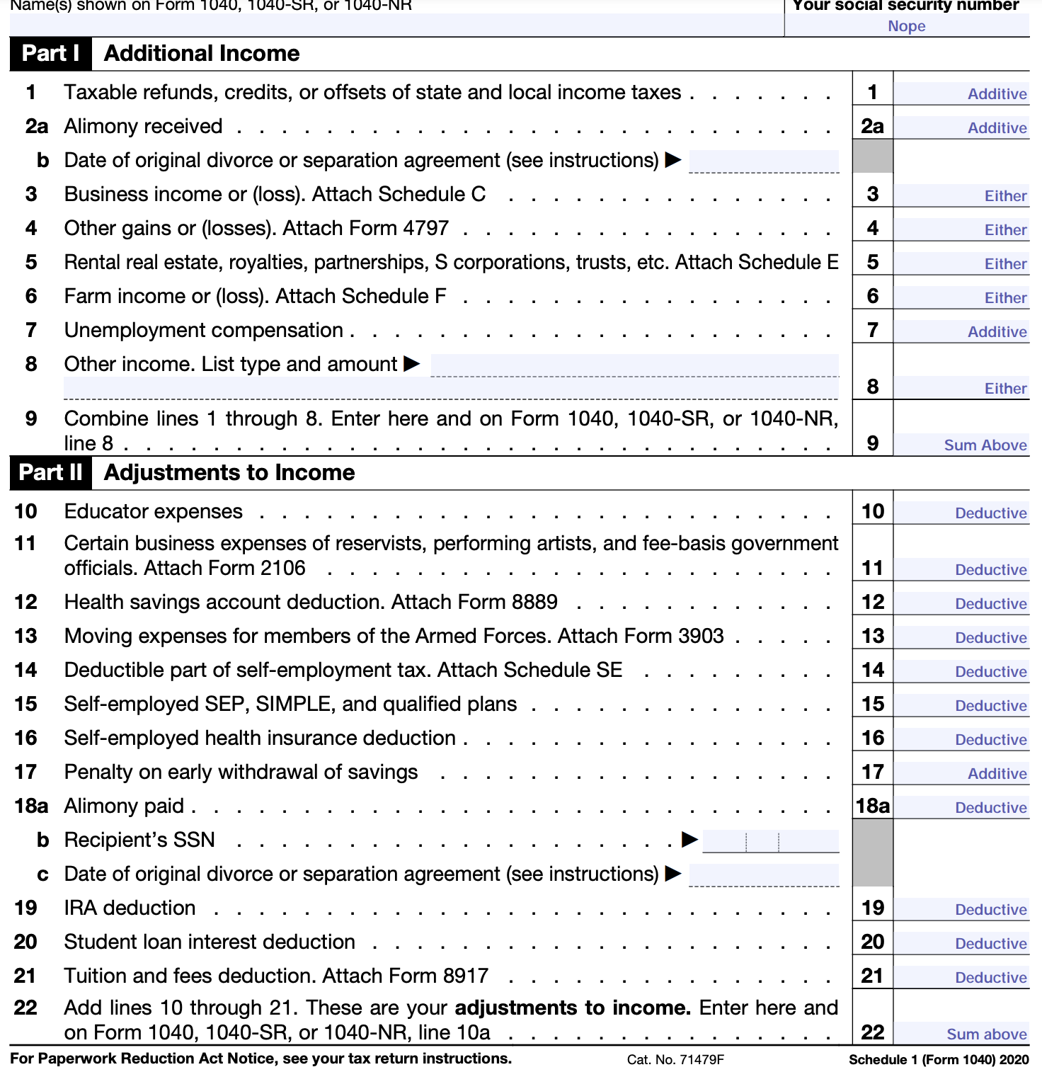 Schedule 1 of Form 1040