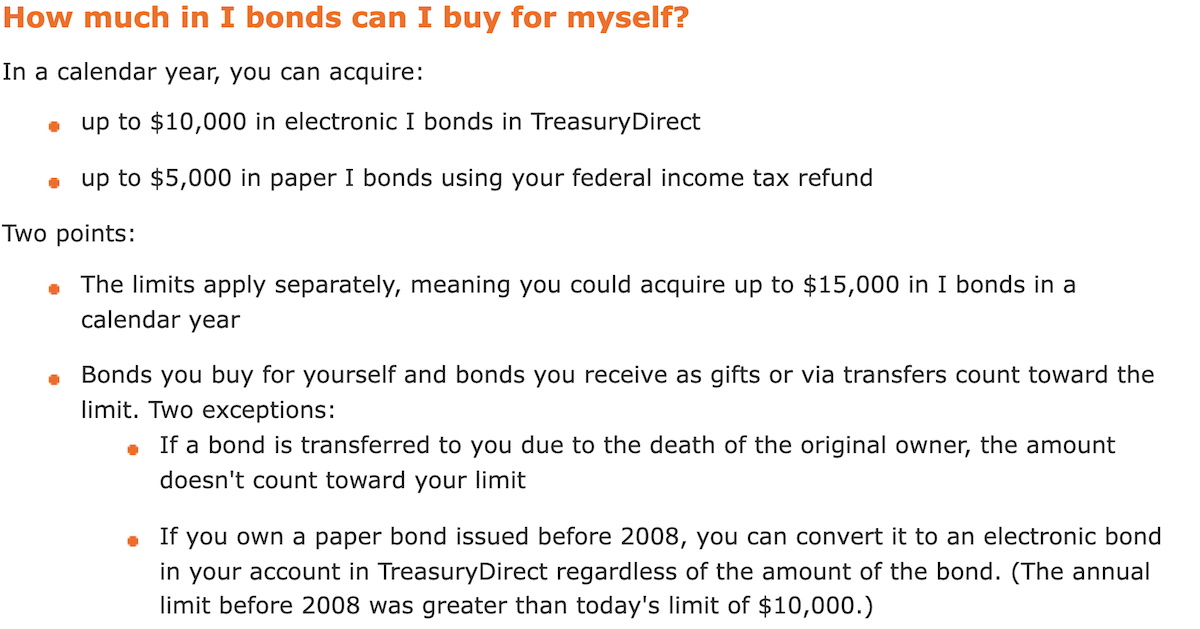 Series I Bonds Purchase Limit (Treasurydirect.gov)